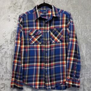 Polo Ralph Lauren Boys Large 14-16 Flannel Plaid Button Front Shirt Preppy Blue